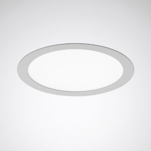 Modern rund infälld LED-armatur från PROLJUS AB med slank vit ram och jämnt bländfritt ljus, energieffektiv och idealisk för kontor, butik och bostadsrum