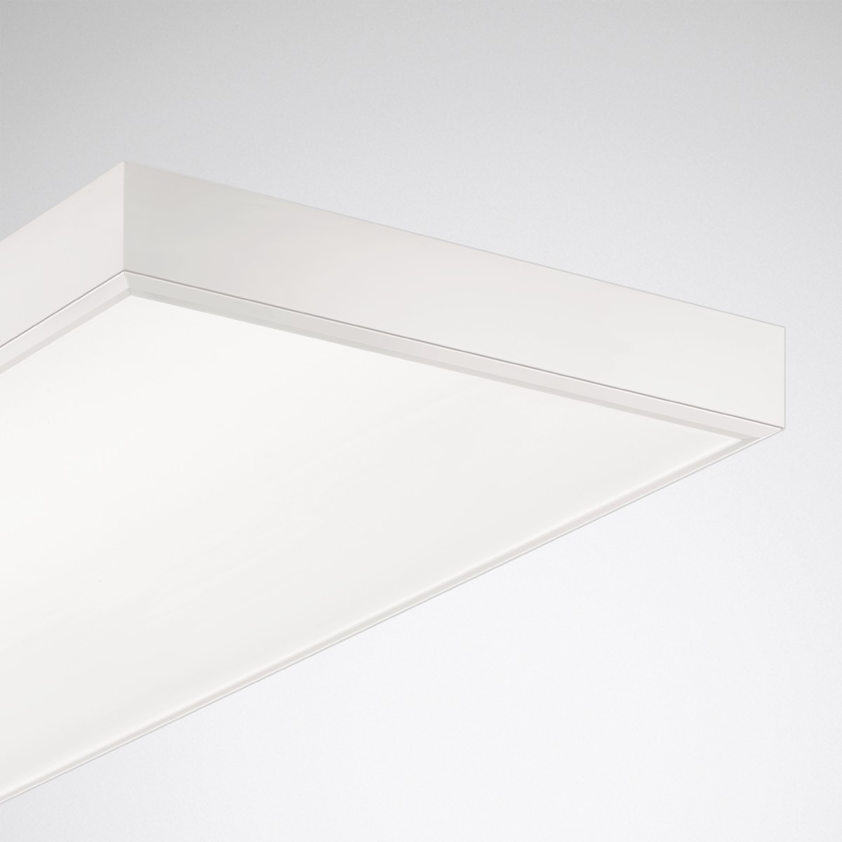 Vit rektangulär takmonterad LED-panel med slank ram och jämnt bländfritt ljus, energieffektiv och stilren lösning för kontor och offentliga miljöer från PROLJUS AB