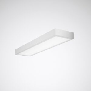 Slank vit rektangulär LED-armatur för takmontage som ger jämnt bländfritt ljus och hög energieffektivitet, perfekt för kontor och offentliga miljöer från PROLJUS AB