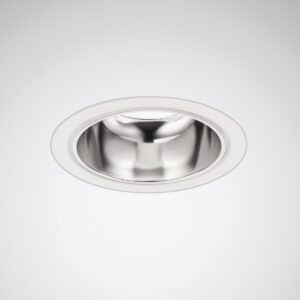 Elegant infälld LED-downlight från PROLJUS AB med vitt ramverk och spegelblank reflektor som ger riktat energieffektivt ljus perfekt för kontor, butik och offentlig miljö
