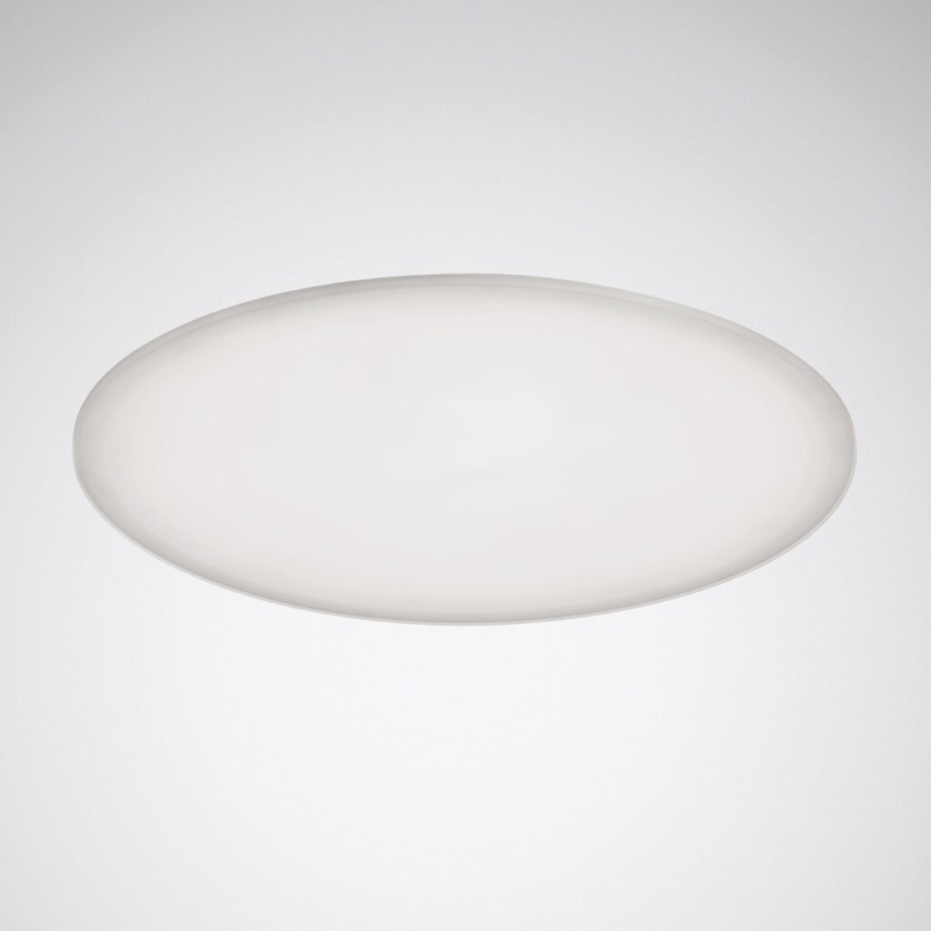 Stor rund taklampa med mjukt och jämnt diffust LED-ljus och slimmad modern design perfekt för kontor och hem från PROLJUS AB energieffektiv och lättinstallerad belysningslösning