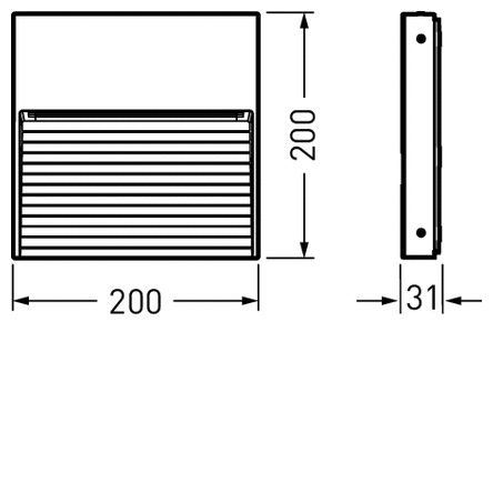 Kvadratisk 200×200 mm LED-armatur med lamellfront och 31 mm djup, stilren, energieffektiv och robust konstruktion idealisk för väggmontage i kommersiella och privata miljöer från PROLJUS AB