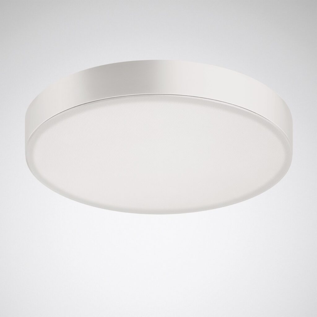 Rund vit LED-lampa för tak med slimmat lågprofilchassi och mjuk diffusor som ger jämnt bländfritt ljus, energieffektiv och prisvärd lösning för kontor och hem från PROLJUS AB