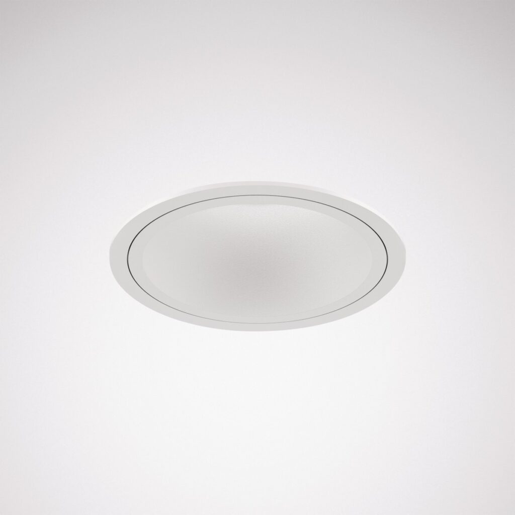 Infälld rund LED-armatur med frostad diffusor och tunn vit ram, modern, energieffektiv och pålitlig lösning från PROLJUS AB perfekt för kontor, butik och hem