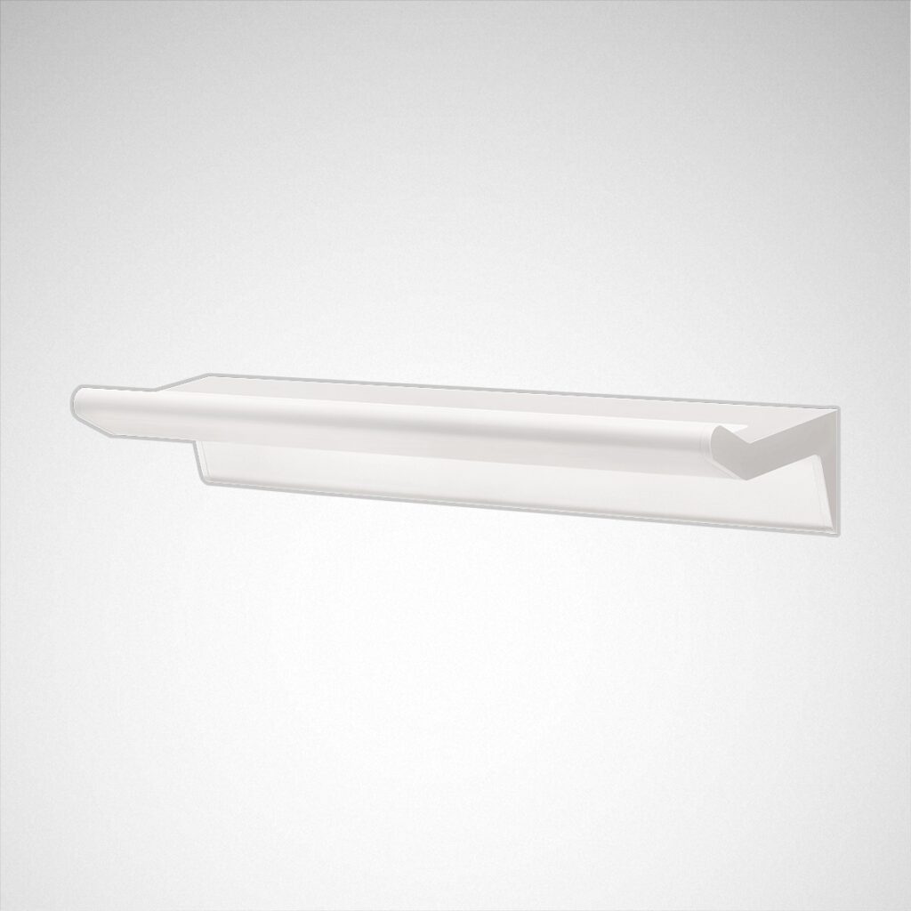 Vit slimmad väggmonterad LED-armatur med vinklad profil och mjuk diffusor, energieffektiv och stilren belysningslösning från PROLJUS AB idealisk för kontor, butik och offentlig miljö