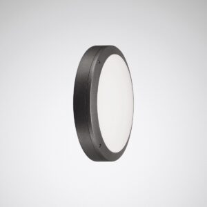 Rund LED-lampa med tunn matt svart ram och jämnt diffust vitt sken, elegant och robust design för vägg eller tak från PROLJUS AB