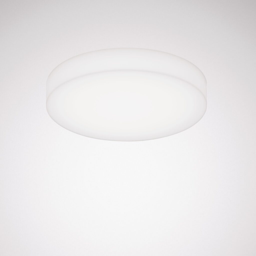 Rund vit plafondlampa med slät opalglas­skärm som sprider mjukt, jämnt LED-ljus, modern energieffektiv design perfekt för hem och kontor, finns hos PROLJUS AB