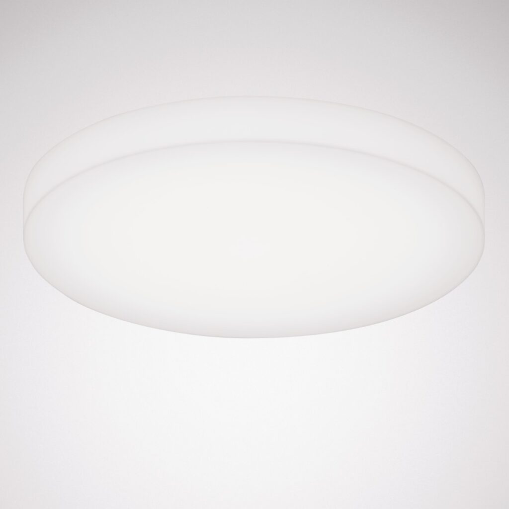 Rund slät LED-taklampa i opalvitt utförande som ger mjukt och jämnt diffust ljus, energieffektiv och lättmonterad lösning perfekt för kontor, hall och vardagsrum från PROLJUS AB