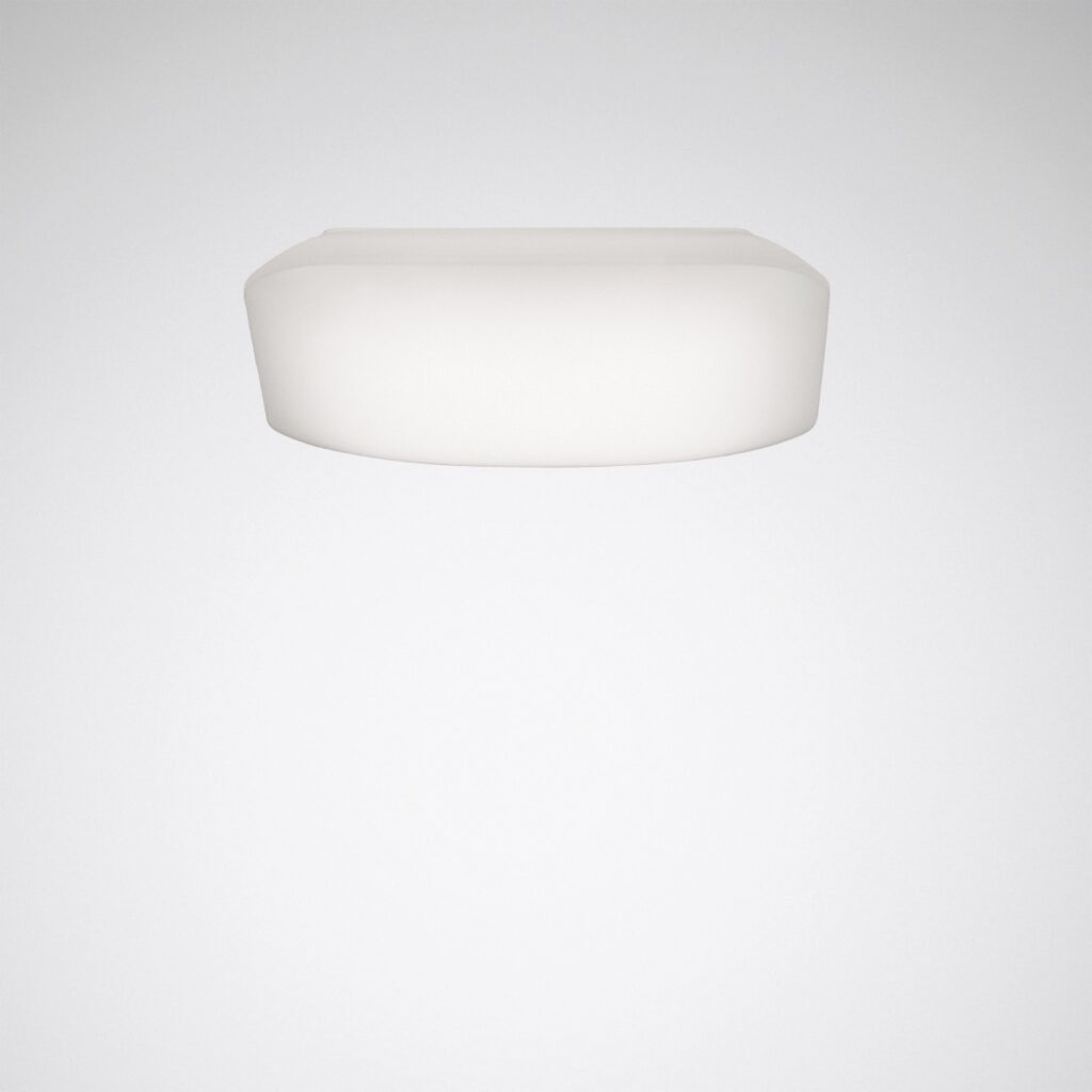 Vit rund takarmatur med låg profil och mjukt jämnt diffust ljus, energieffektiv och stilren lösning från PROLJUS AB idealisk för kontor, entréer och bostäder