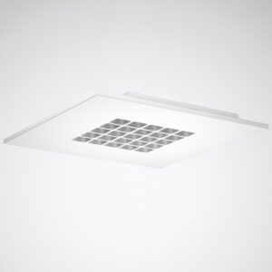 Kvadratisk infälld LED-takarmatur från PROLJUS AB med slimmat vitt chassi och 5x5-rutnät av rundade reflektorceller i borstad metall för energieffektiv, bländfri och högkvalitativ kontors- och kommersiell belysning