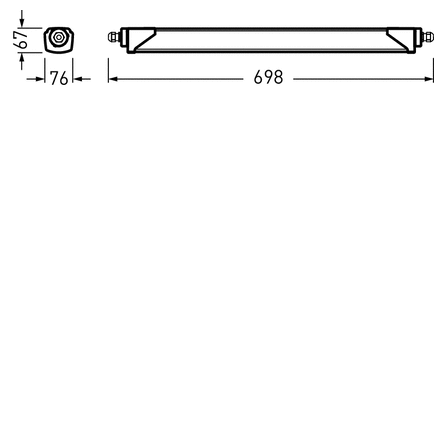 Smal och robust LED-armatur från PROLJUS AB, linjär profil med mått 698 × 76 × 67 mm per enhet, energieffektiv och tålig lösning för industri, lager och garage med enkel montering