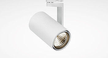 Vitt cylindriskt riktbart skenspotlight med högpresterande reflektor och energieffektiv LED, stilren och robust design från PROLJUS AB som lyfter butiksmiljöer, gallerier och moderna interiörer