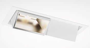 Vit infälld takarmatur med rektangulär riktbar LED-spot intill smal avbländad ljuspanel i modern minimalistisk design, hög ljusprestanda och energieffektivitet för kontor, butik och entréer från PROLJUS AB