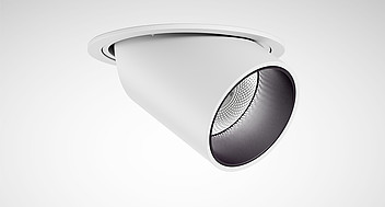 Vit infällbar riktbar LED-armatur i modern konisk design med effektiv reflektor, idealisk för butik, galleri och kontorsmiljöer, premiumkvalitet från PROLJUS AB