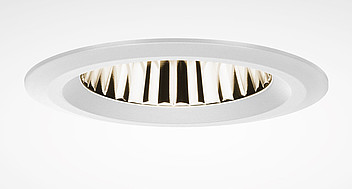 Rund infälld downlight i vit design med lamellreflektor som ger riktat, energieffektivt ljus — premiumluminär från PROLJUS AB, perfekt för butik, kontor och modern inredning