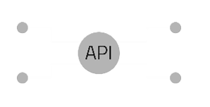 Illustration av fyra stiliserade armaturer kopplade till en central nod märkt API som visar PROLJUS ABs smarta och energieffektiva belysningslösningar för kommersiella kunder