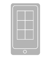 Ikon av smartphone med ett sexdelat rutnät som representerar PROLJUS ABs digitala katalog med moderna, energieffektiva armaturer för professionella ljuslösningar och enkel beställning