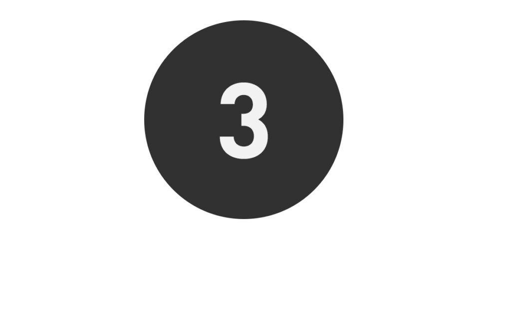 Rund mörk lampa med vit siffra 3 som minimalistisk symbol för PROLJUS ABs eleganta belysningsarmaturer, perfekt för professionella projekt och beställningar