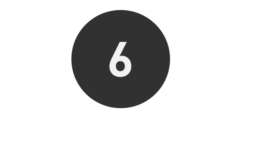 Rund svart takarmatur med matt yta och tydlig vit siffra 6 i centrum, modern och tidlös design som visar PROLJUS ABs kvalitetsarmaturer, kontakta PROLJUS AB för offert