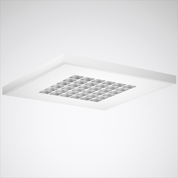 Vit infälld kvadratisk takarmatur med 36 små vinklade reflektorer som ger bländfri, jämn LED-belysning, modern och energieffektiv lösning från PROLJUS AB
