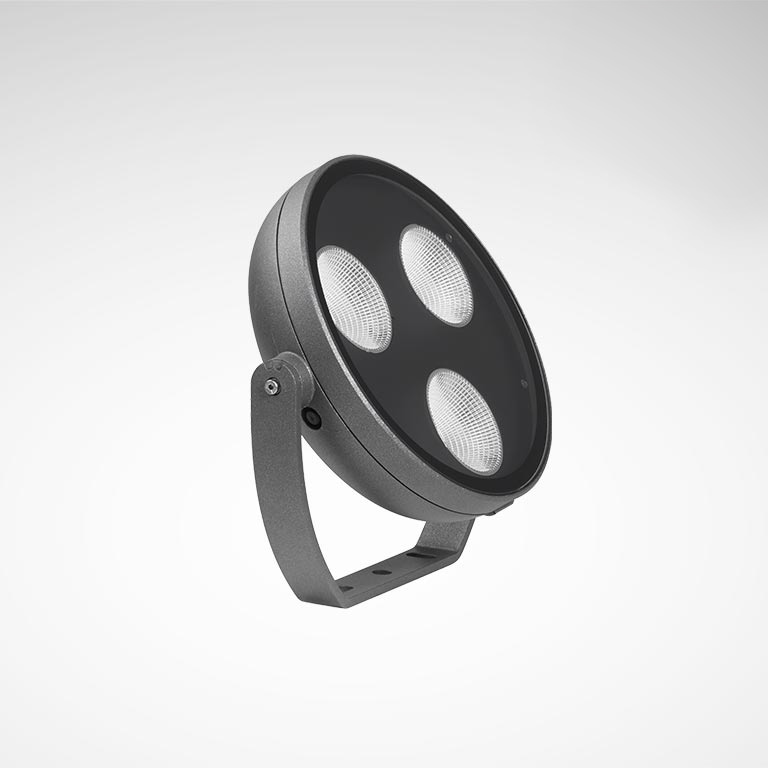 PROLJUS AB rund LED-armatur med tre kraftfulla linser, robust justerbart fäste och stilren antracitfinish, energieffektiv och perfekt för utomhus- och arkitektonisk belysning