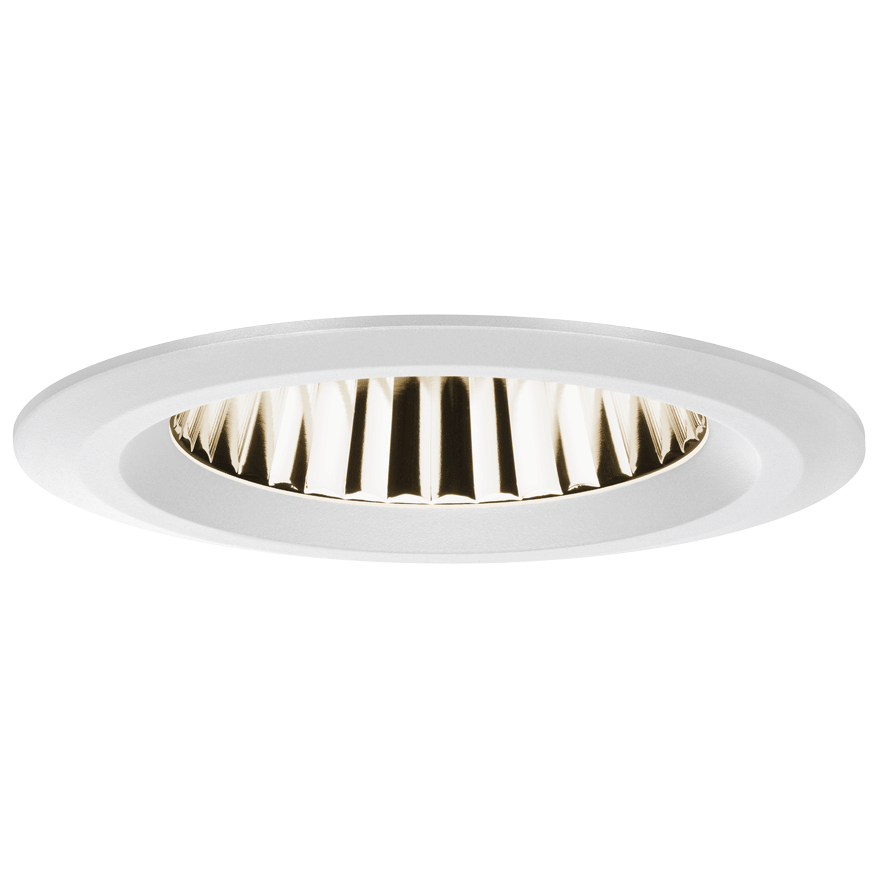 Infälld rund LED-downlight med vit ram och guldfärgad reflektor, stilren och energieffektiv armatur från PROLJUS AB som lyfter butik, kontor och offentliga miljöer