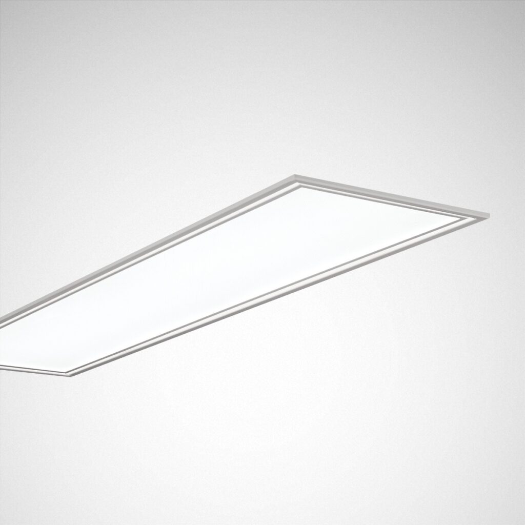 Slimmad rektangulär infälld LED-panel i vitt och aluminium från PROLJUS AB med jämnt diffust ljus energieffektivitet och modern design perfekt för kontor och offentliga miljöer