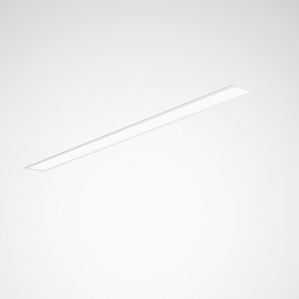 Minimalistisk infälld linjär LED‑armatur i vitt tak som ger jämnt, bländfritt ljus perfekt för kontor och offentliga miljöer, energieffektiv och lättinstallerad från PROLJUS AB