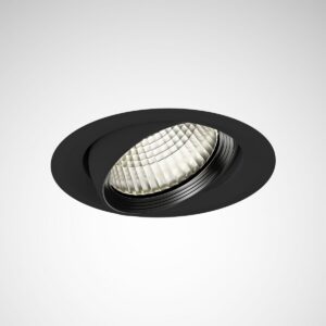 Vridbar infälld LED-downlight med svart ram och facetterad reflektor som ger riktat, energieffektivt ljus från PROLJUS AB perfekt för butiks-, kontors- och showroombelysning
