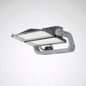 PROLJUS ABs premium LED-armatur med två tunna rektangulära paneler på justerbart grått fäste, kraftfullt och jämnt ljus, energieffektiv och robust design för idrottsarenor och industrimiljöer