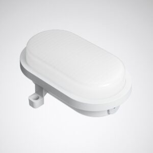 Vit oval armatur med räfflad kupa och dold monteringsfäste, kompakt och stilren design för vägg eller tak från PROLJUS AB