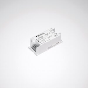 Kompakt vitt LED-drivdon och DALI-repeater med tydliga terminaler för enkel installation och energieffektiv styrning av armaturer, perfekt för PROLJUS ABs professionella belysningslösningar