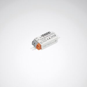 Kompakt LED-don/relä i vit kapsling med grå och orange snabbanslutningar för diskret montering i armaturer och professionella belysningslösningar från PROLJUS AB