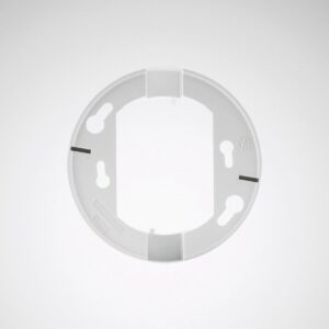 Rund vit monteringsplatta för belysningsarmaturer, robust plast med flera nyckelhålsfästen och kabelöppningar för snabb och säker installation, stilren och professionell lösning från PROLJUS AB