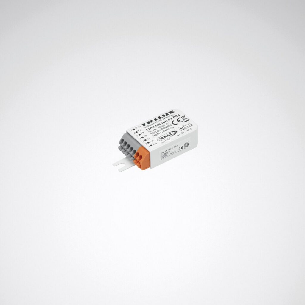 Kompakt vit DALI-drivmodul för armaturstyrning från PROLJUS AB, elegant och platsbesparande design som förenklar installation och ger pålitlig energieffektiv kontroll av professionella armaturer i belysningsprojekt