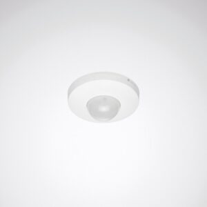 Vit rund takarmatur med integrerad kupolformad rörelsesensor, stilren och energieffektiv lösning för entréer, korridorer och kontor från PROLJUS AB
