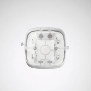 Vit inre armaturkåpa i plast med tydliga monteringspunkter och kabelgenomföring, stilren och robust konstruktion för enkel installation, perfekt för PROLJUS ABs professionella belysningslösningar