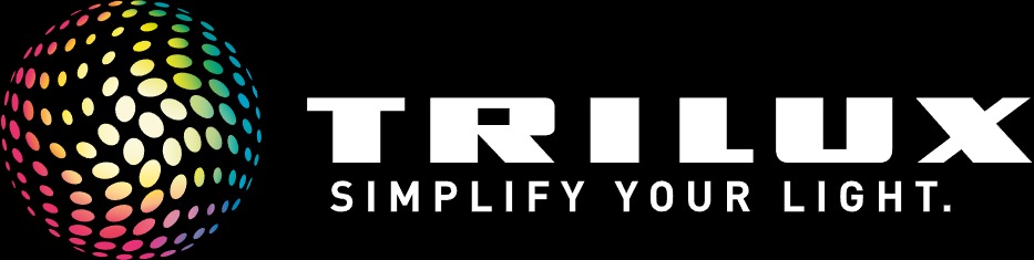 Färgglad sfär av prickljus intill TRILUX-logotyp med texten SIMPLIFY YOUR LIGHT som framhäver moderna, energieffektiva armaturer och belysningslösningar från PROLJUS AB för professionella installationer och ökad ljusstyrka