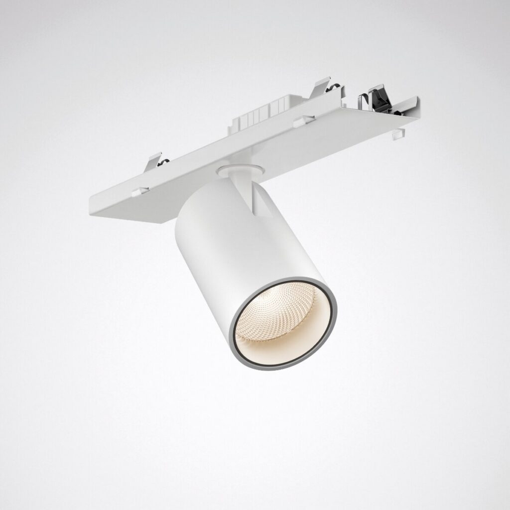 Vit cylindrisk LED spot för skena/rails, justerbar spotlight för butik och hem, modern minimal design energieffektiv