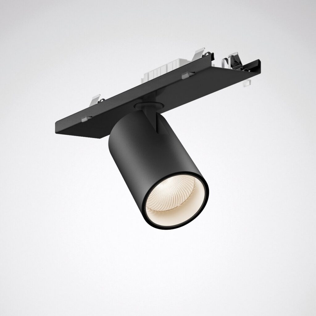 Svart riktbar LED spotlight för skensystem – modern takspot för butik och hem, energieffektiv belysning.