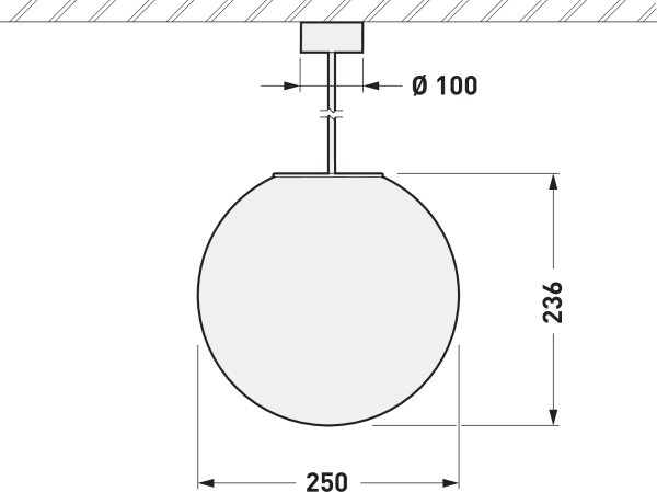 Ritning av cylinderformad taklampa med detaljerade mått, inklusive diameter och höjd. Illustrerar krokupphängningens design.