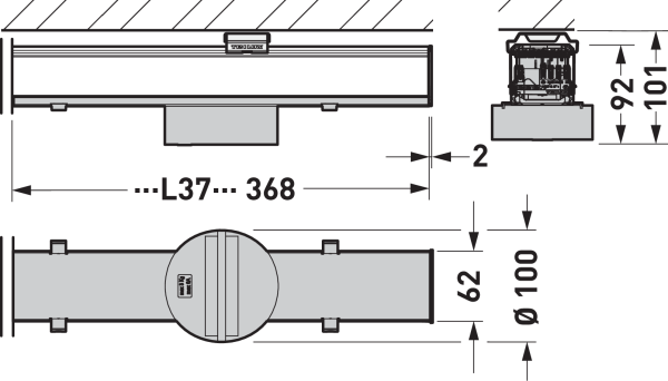 Måttskiss: industriell LED-armatur från PROLJUS AB – kompakt, energieffektiv belysning för lager, verkstad och butik.