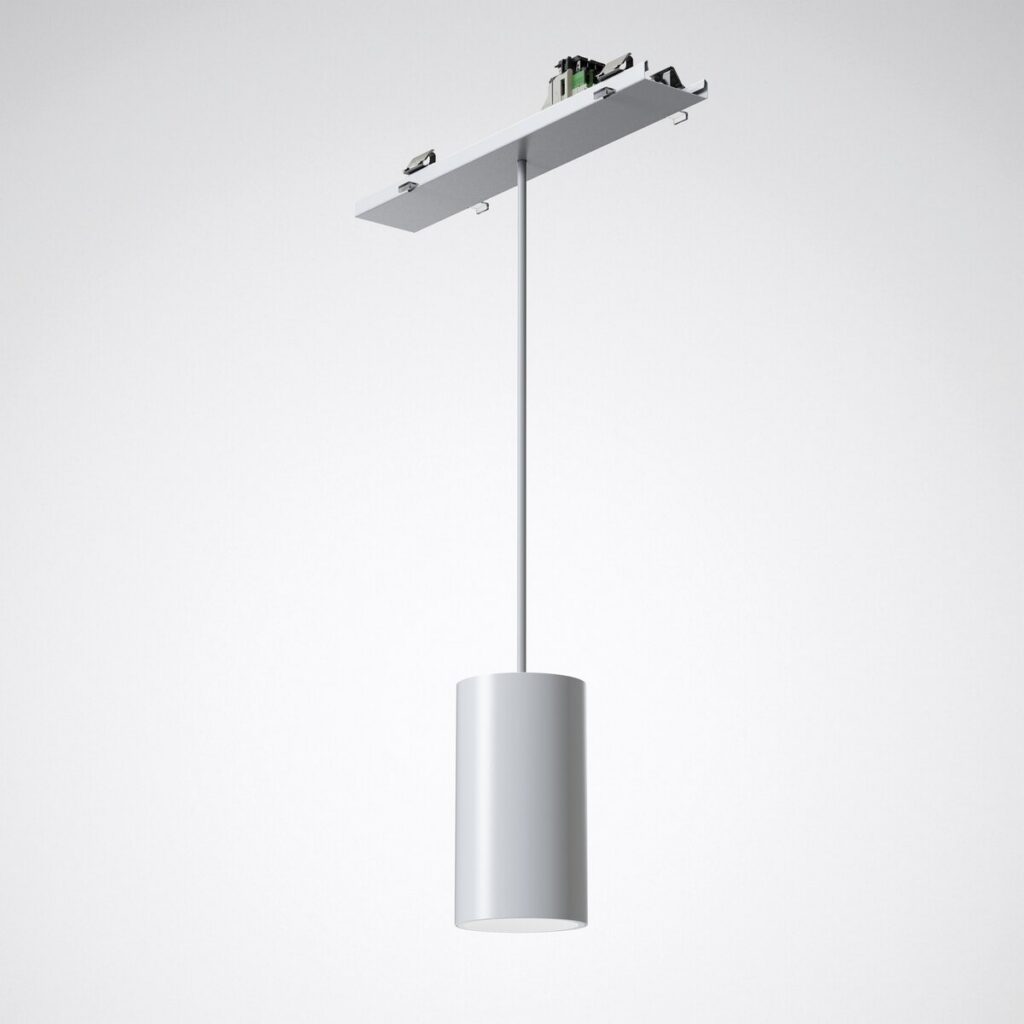 PROLJUS AB pendelarmatur – stilren vit cylinder, energieffektiv LED för butik och kontor, premium belysning.