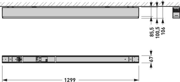 PROLJUS AB LED-ljusramp 1299 mm – slimmad armatur med enkel montering för energieffektiv belysning.