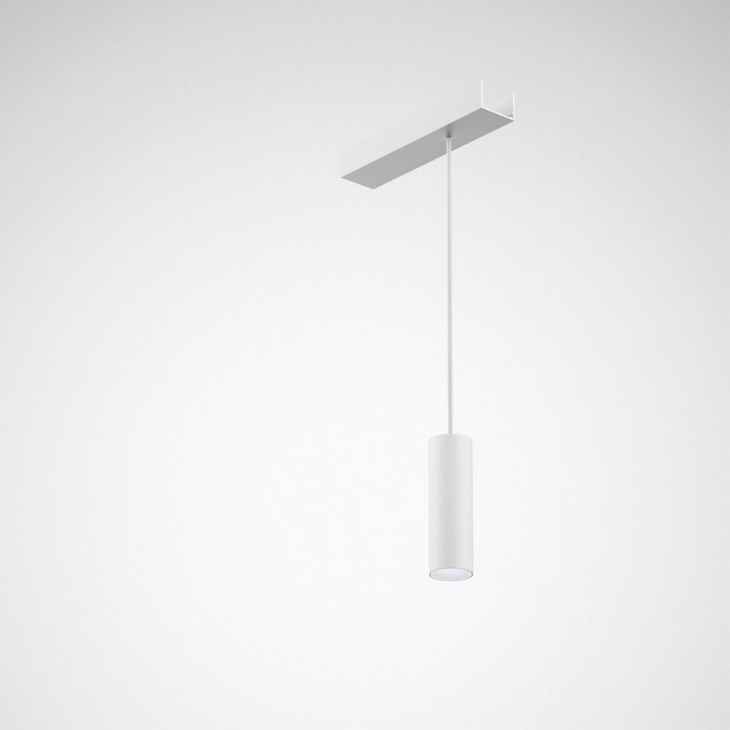 PROLJUS AB vit cylinderpendel LED – minimalistisk taklampa för butik, kontor och hem, energieffektiv premiumbelysning.