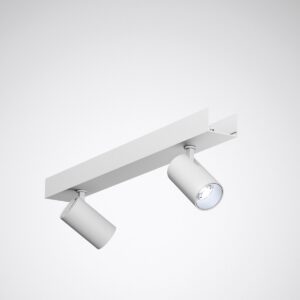 PROLJUS AB vit dubbel LED-spotlight på skena – riktbar, energieffektiv belysning för butik, kontor och hem.