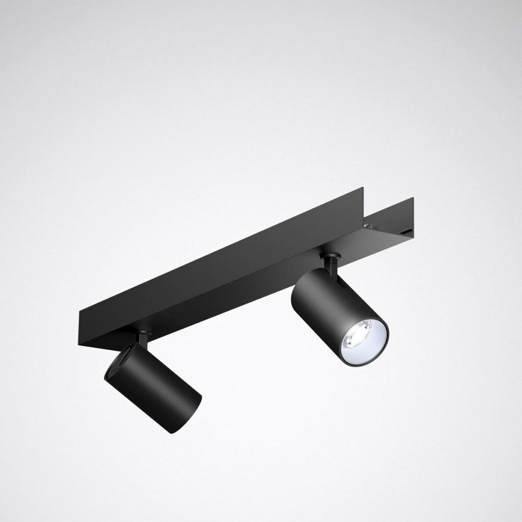 Köp PROLJUS AB svart LED takspot med två justerbara spotlights – stilren, energieffektiv belysning för hem & butik.