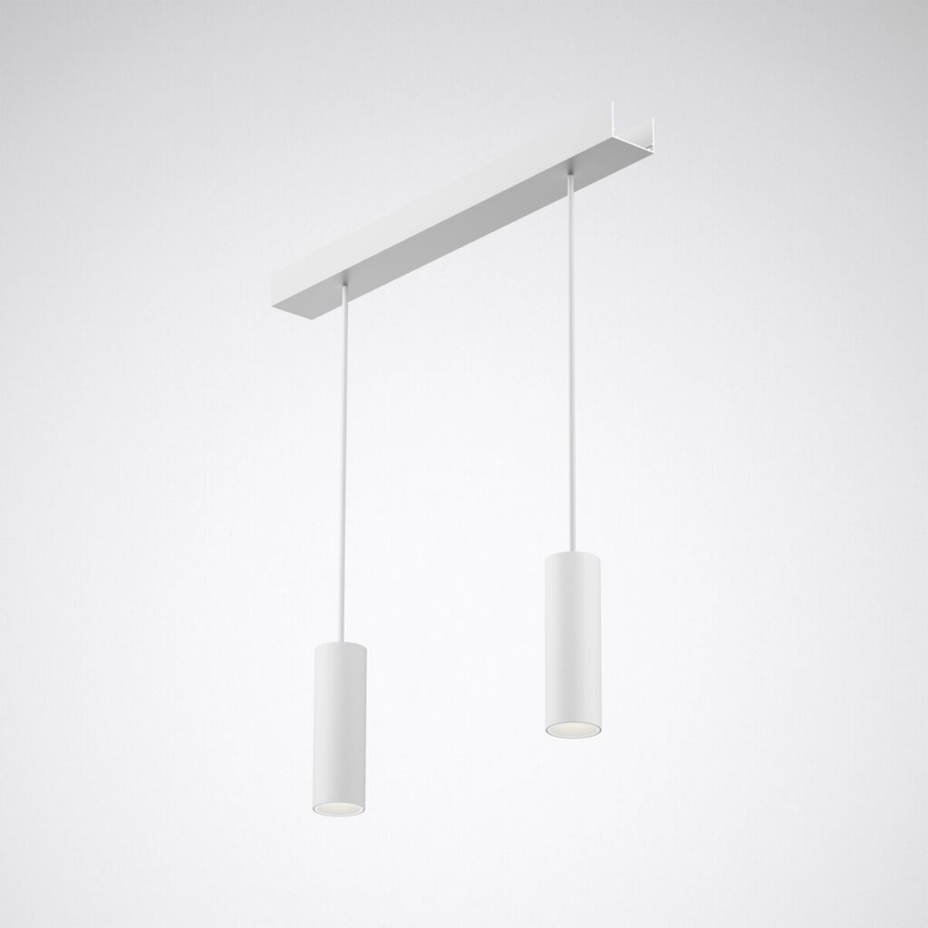 Dubbel vit cylinderpendel i minimalistisk design – energieffektiv LED för kök och kontor från PROLJUS AB.