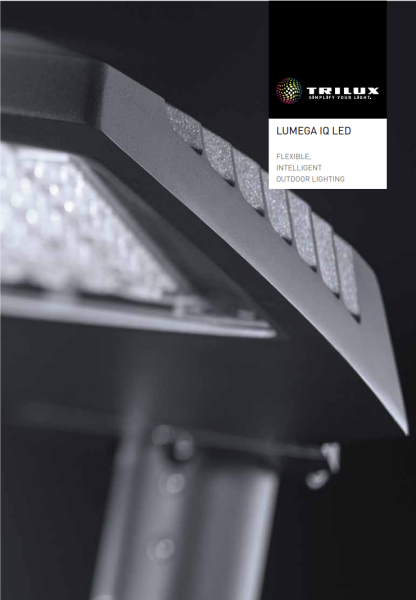 Närbild av LumeGa IQ LED-armatur med slankt ventilerat hölje och tydliga LED‑moduler som framhäver energieffektiv och intelligent utomhusbelysning, en professionell och hållbar lösning från PROLJUS AB